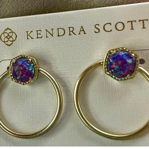 New authentic Kendra Scott Gold Davie hoops with Lavender Opal stone earrings.
